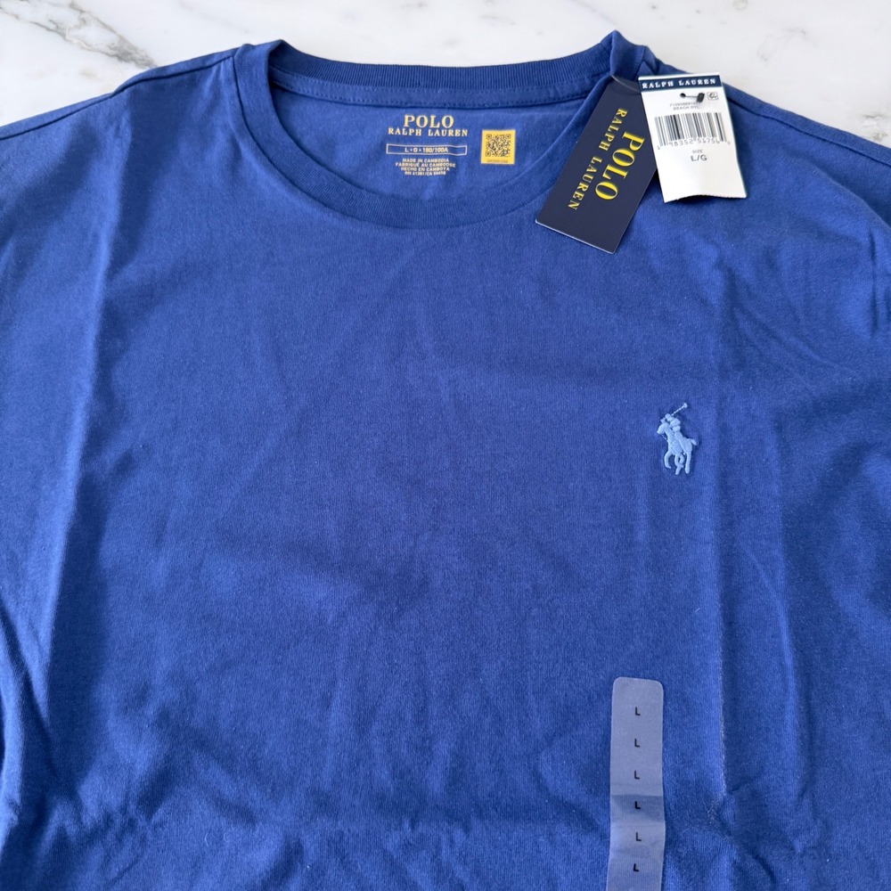Polo Ralph Lauren Mens Long Sleeve T-Shirt Blue Cotton Crewneck Size L NWT